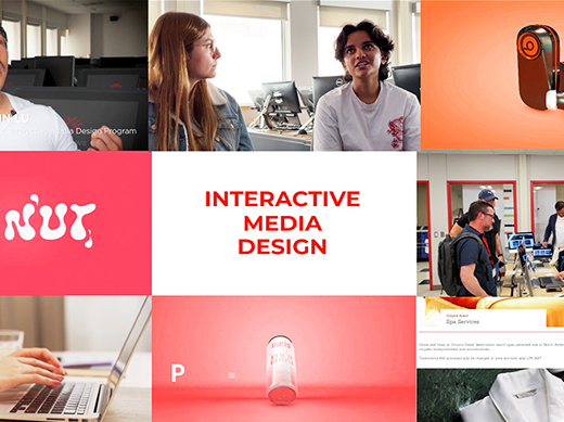 Display grid showing work by Interactive Media Design students