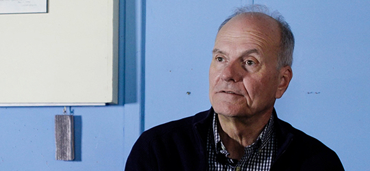 A slightly blurry image of interview footage