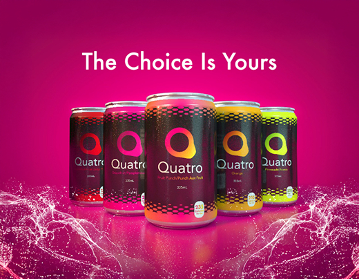 An image of a poster of the 5 Quatro flavours and the text, The Choice is Yours